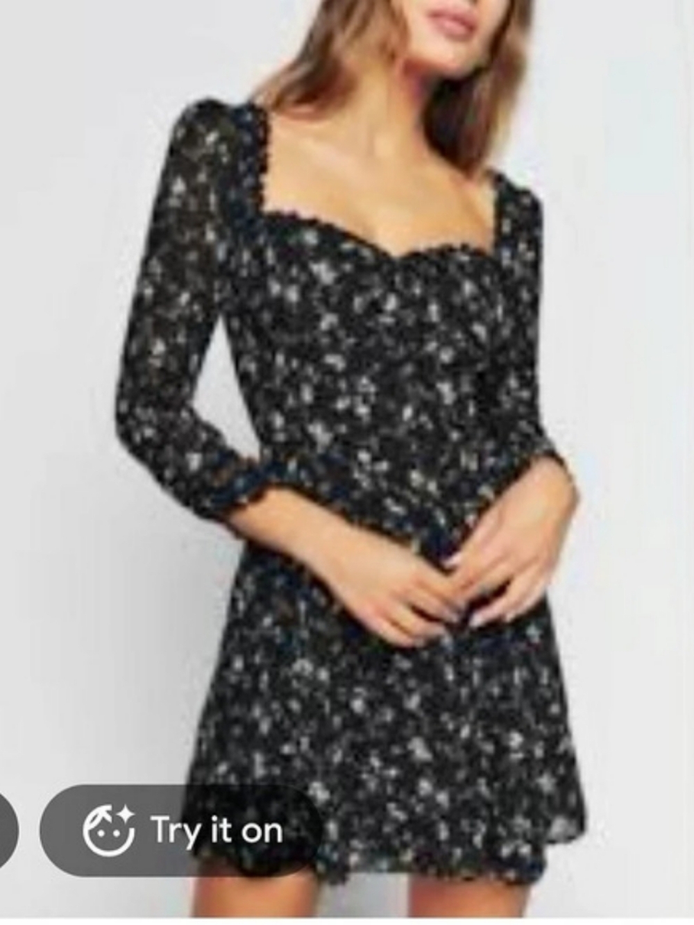 Reformation  Remi Square Neck Floral Mini Dress in Black & Cream Like New Size 4